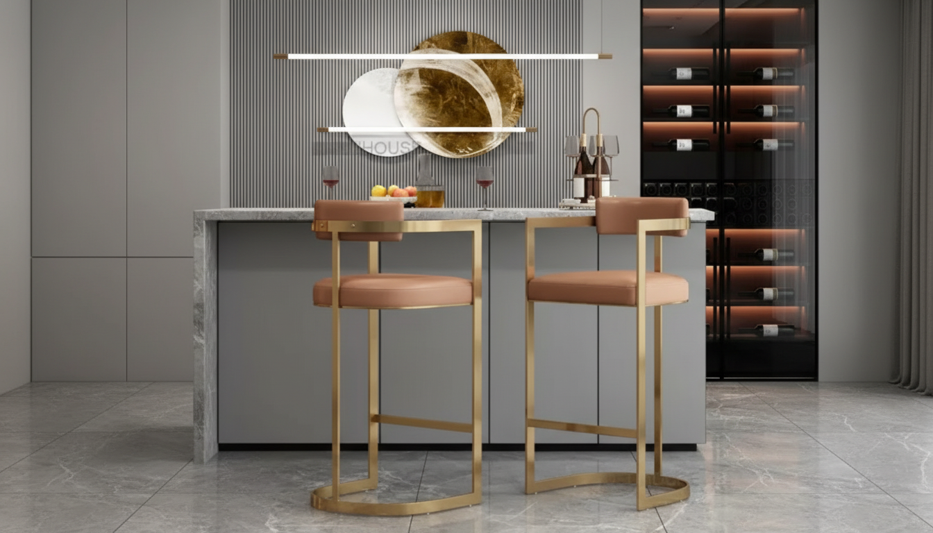 High-Back Bar Chair with Handrails in Synthetic Leather