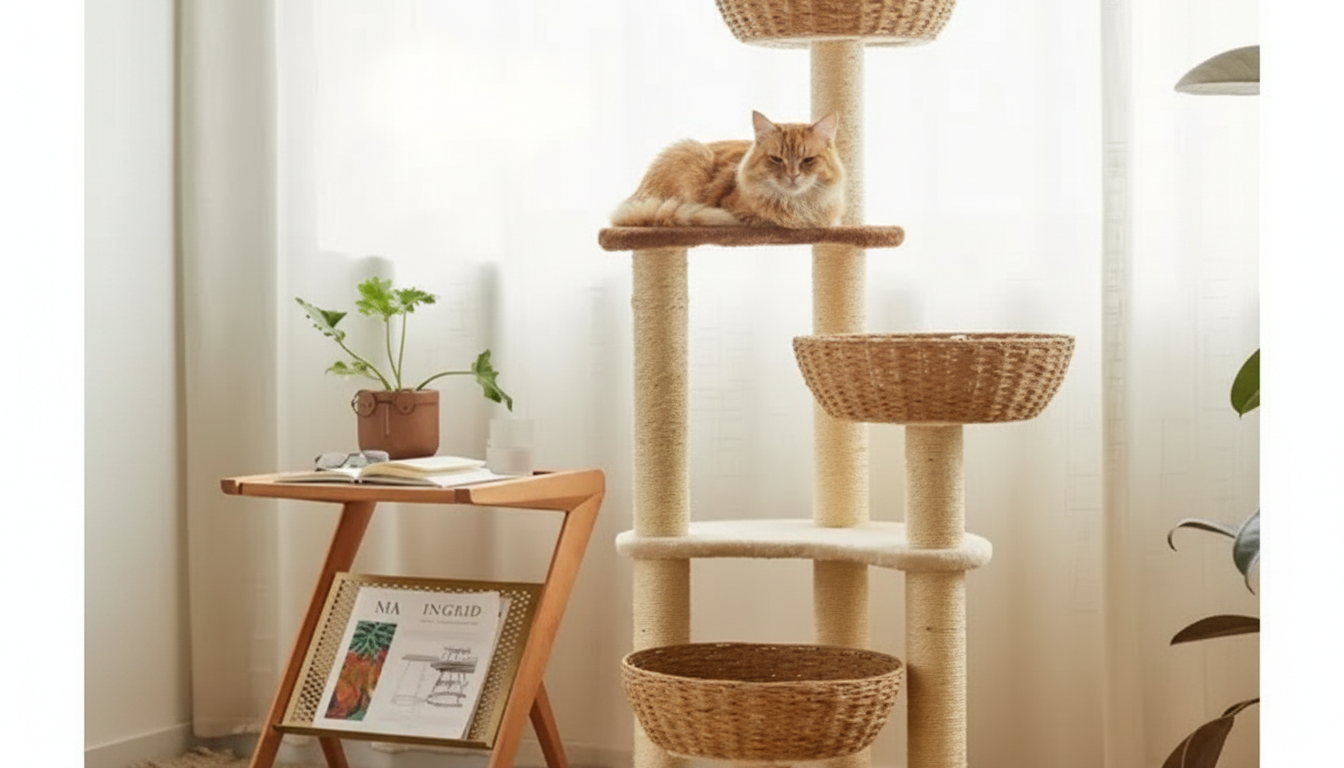 Japanese Rattan Cat Tree: Minimal, Calm Vertical Space