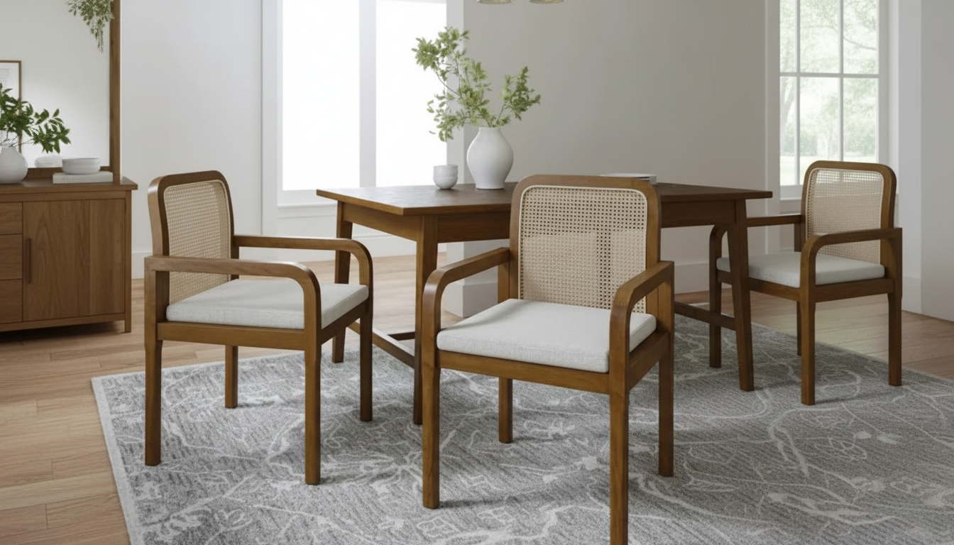 Set of 2 Rattan Dining Chairs: Removable Cushions