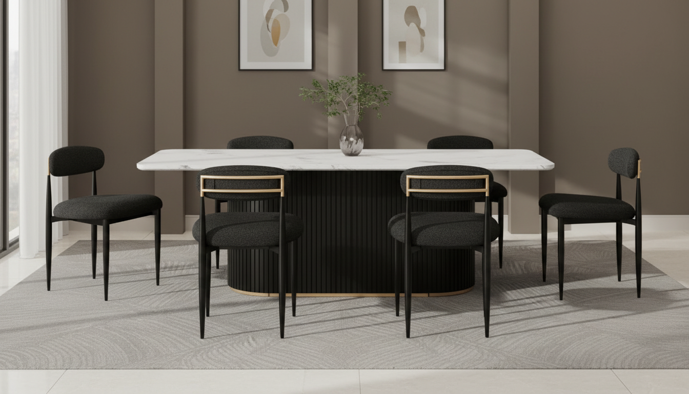 Black Boucle Dining Chairs (Set of 6): Modern Comfort