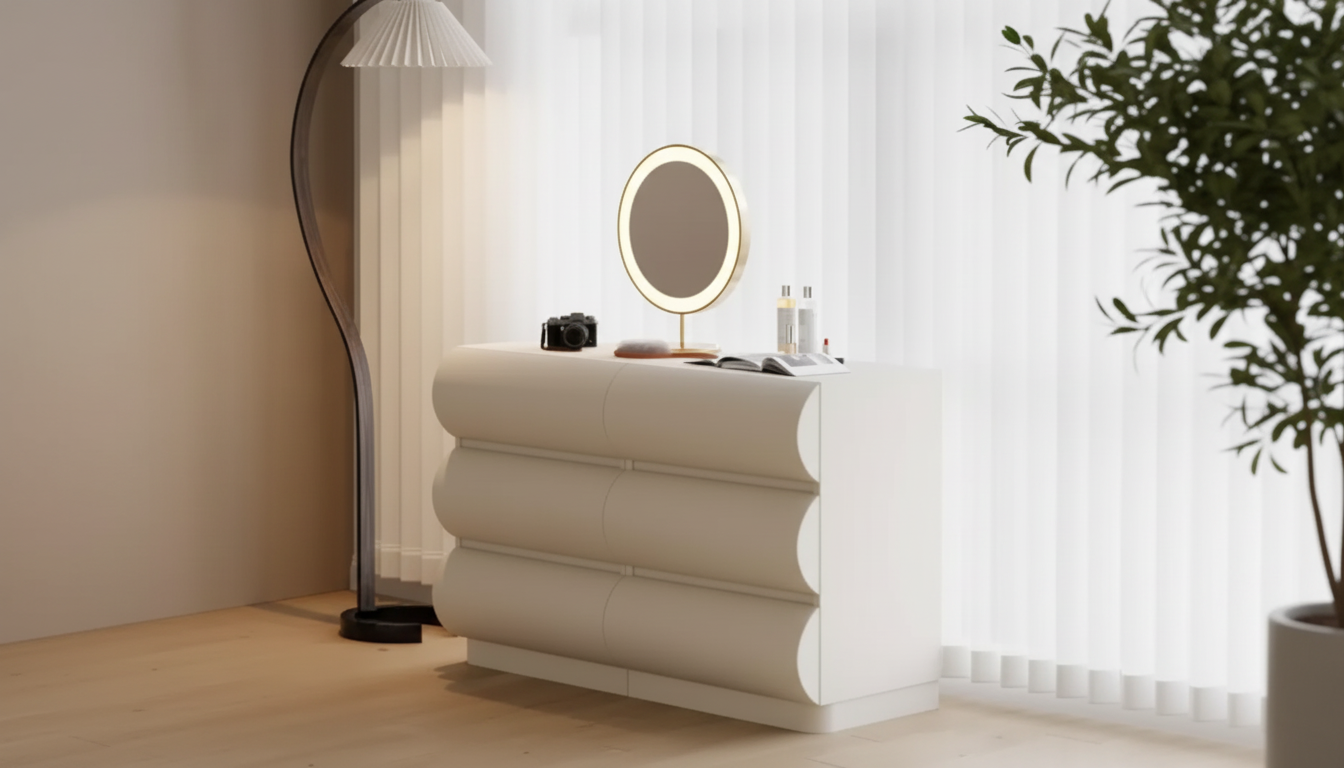 Sleek Faux Leather Dresser: 6 Drawers + Cabinet Storage